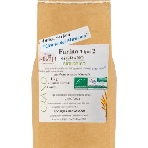Farina di grano tenero tipo 2 antica varietà grano del miracolo biologica