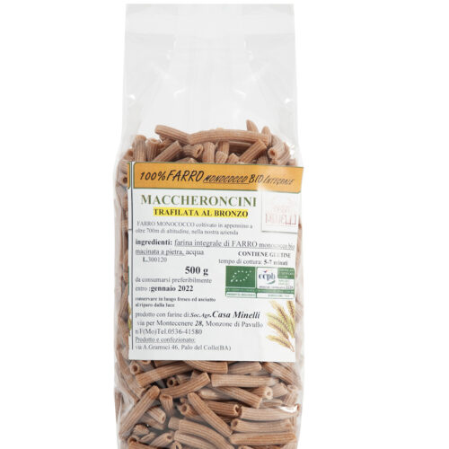 Maccheroncini trafilati al bronzo 100% farro monococco biologico