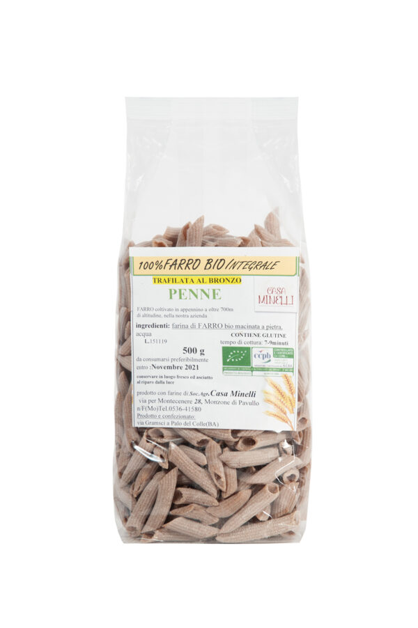Penne trafilate al bronzo 100% farro dicocco biologico